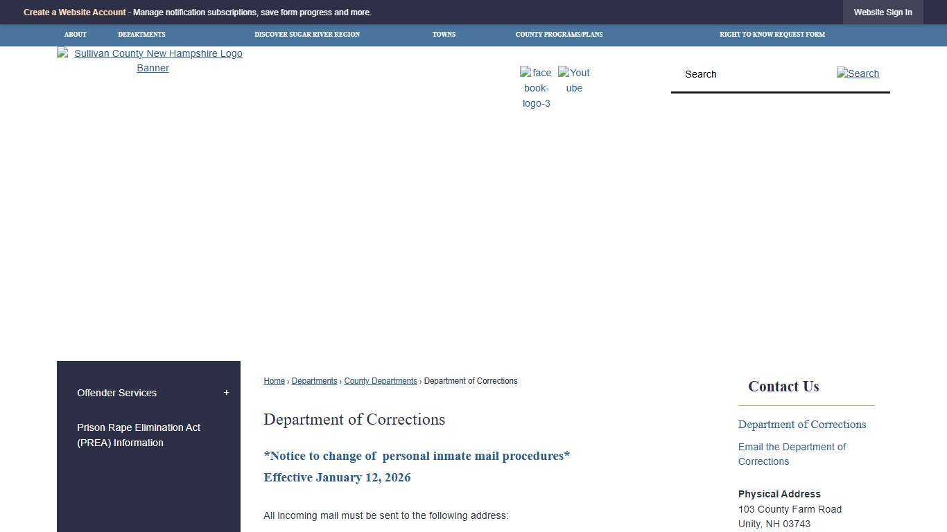 Department of Corrections Sullivan County, NH